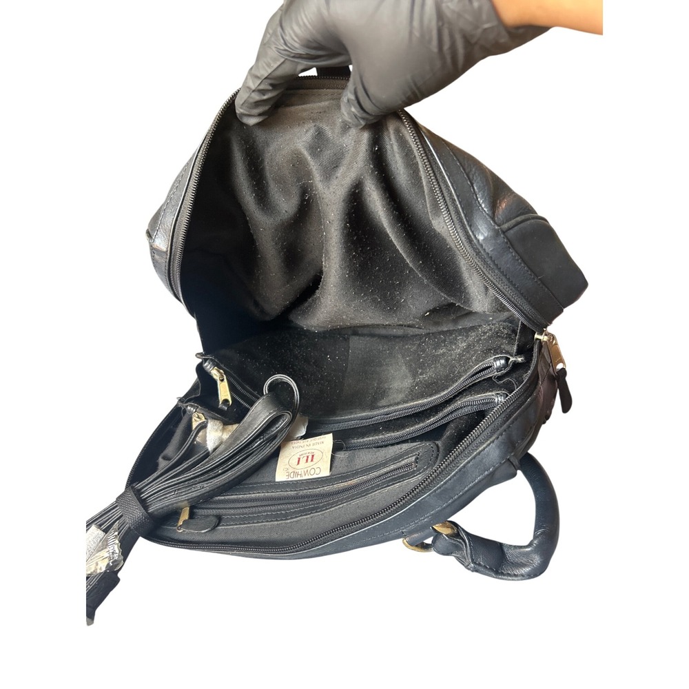 Vintage ILI New York Cowhide Leather Satchel Top Handle Bag Black 13" L X 9" H - Picture 7 of 11